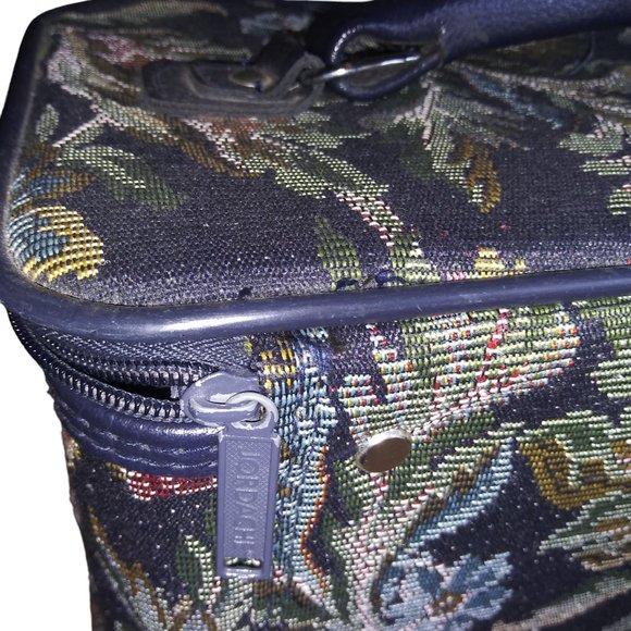 VTG Jordache Floral Tapestry Makeup Bag Green Leaf Travel Tote with Handle - Picture 6 of 15